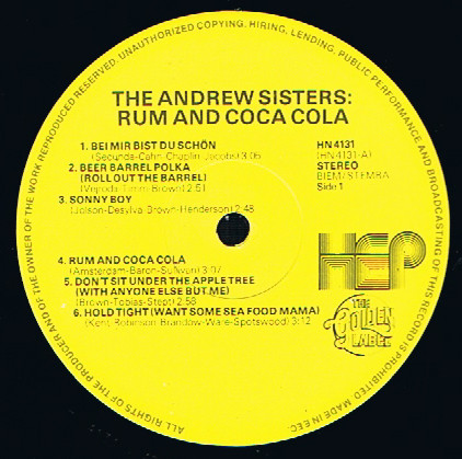The Andrews Sisters  Rum And Coca Cola : LP A
